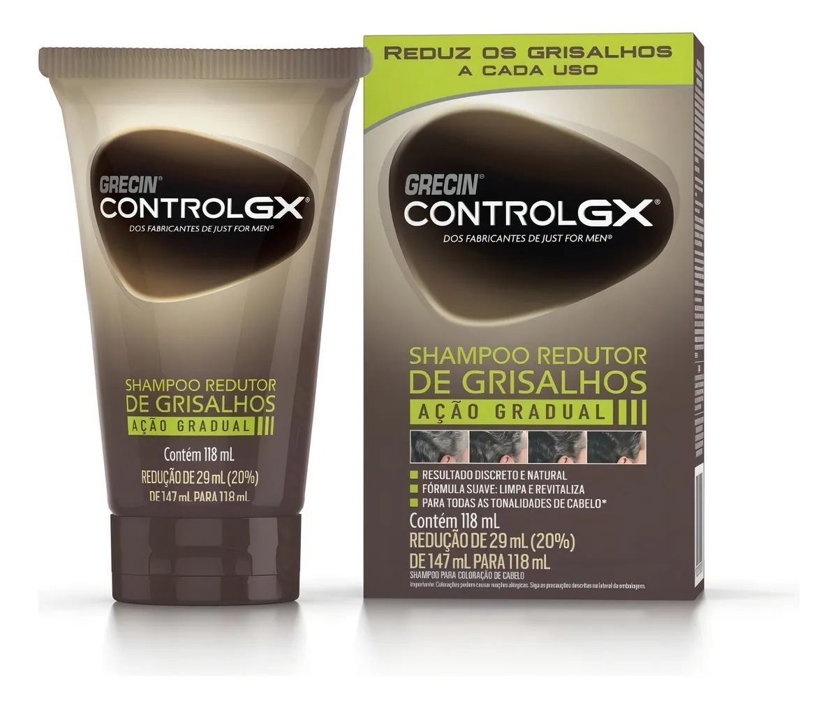 Shampoo Redutor de Grisalhos Grecin Control GX Para Todas os Tons Cabelo 118ml