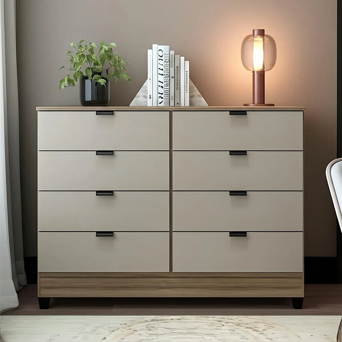 Cômoda Industrial 8 Gavetas P/ Quarto Casal Design Moderno Cor Off White