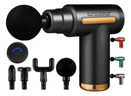 Massageador Pistola Muscular Profissional 6 Velocidades 4 Ponteiras Alívio Dores Relaxamento Bivolt Recarregável Yin Yang Produtos Para Acupuntura
