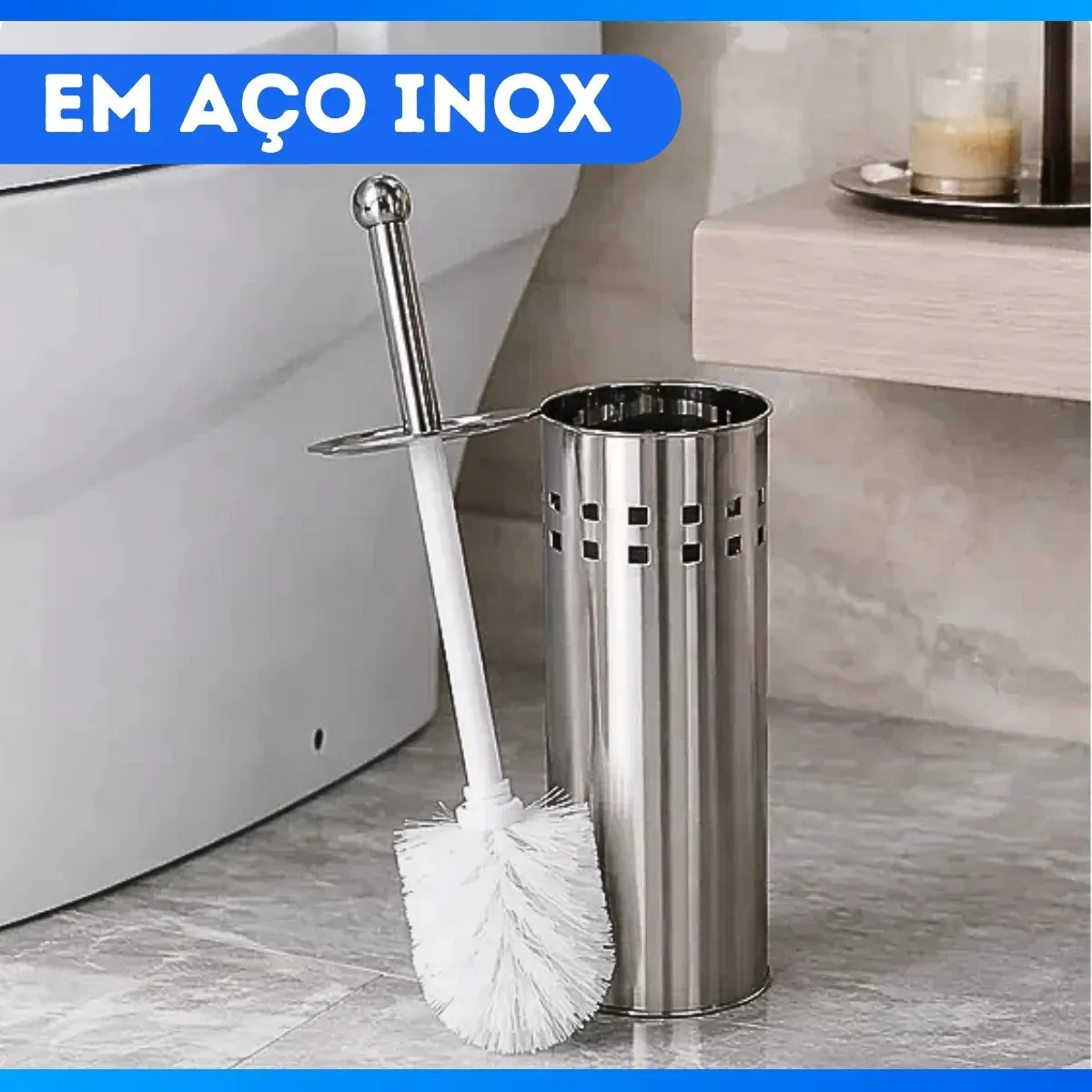 Escova Sanitária Para Limpeza de Vaso de Banheiro Aço Inox Clink