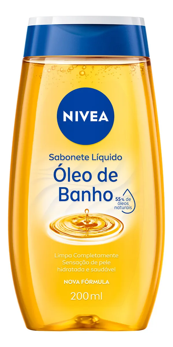 NIVEA Sabonete Líquido Óleo de Banho 200ml, Limpeza Corporal, Pele Macia, 55% Óleos Naturais, Sensação Hidratante