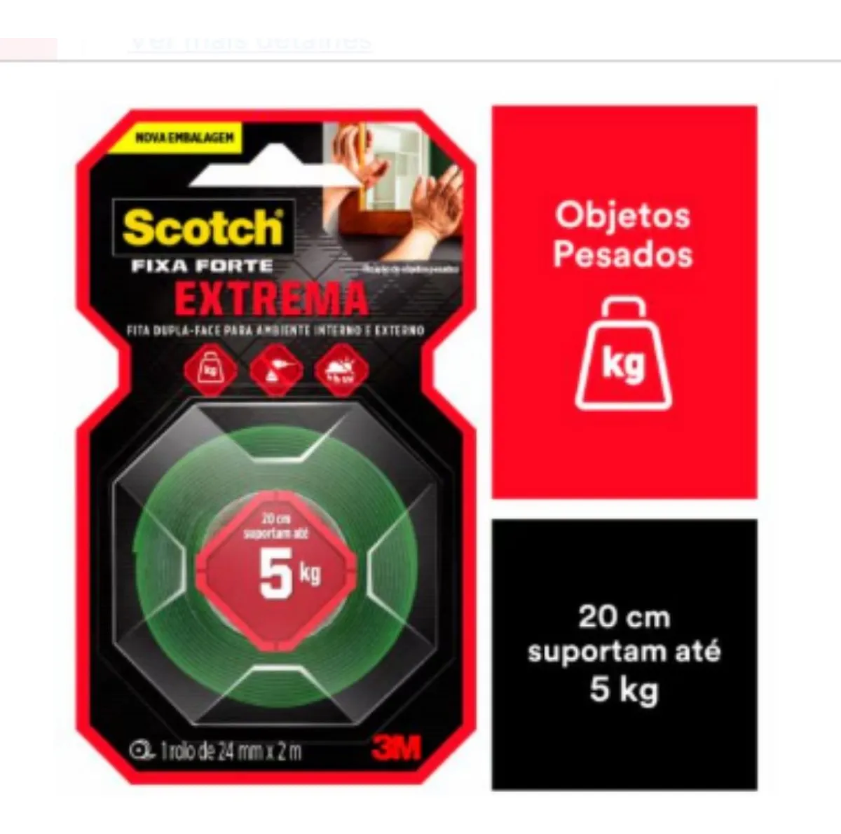 Fita dupla face fixa forte 3M 24mm x 2m 1810