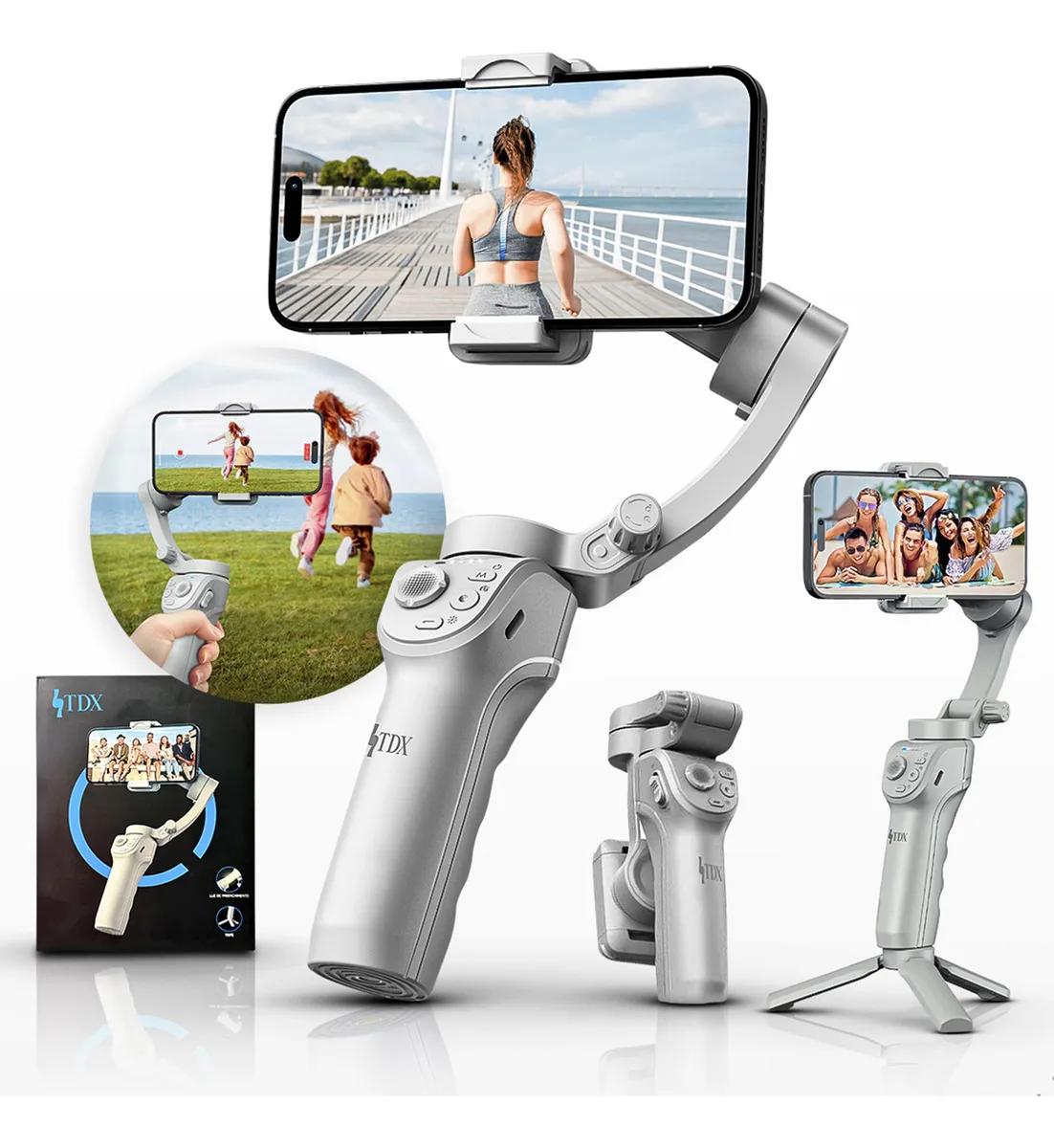 Estabilizador Celular Gimbal 3 Eixos Para Tripé Ia Video Estabilizador Câmera 360 Compatível Com iPhone Andoid Ios Marca Tdx Cor Cinza