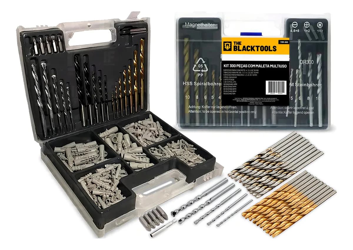 Jogo De Brocas Bits Buchas 300 Peças Profissional Com Maleta The Black Tools