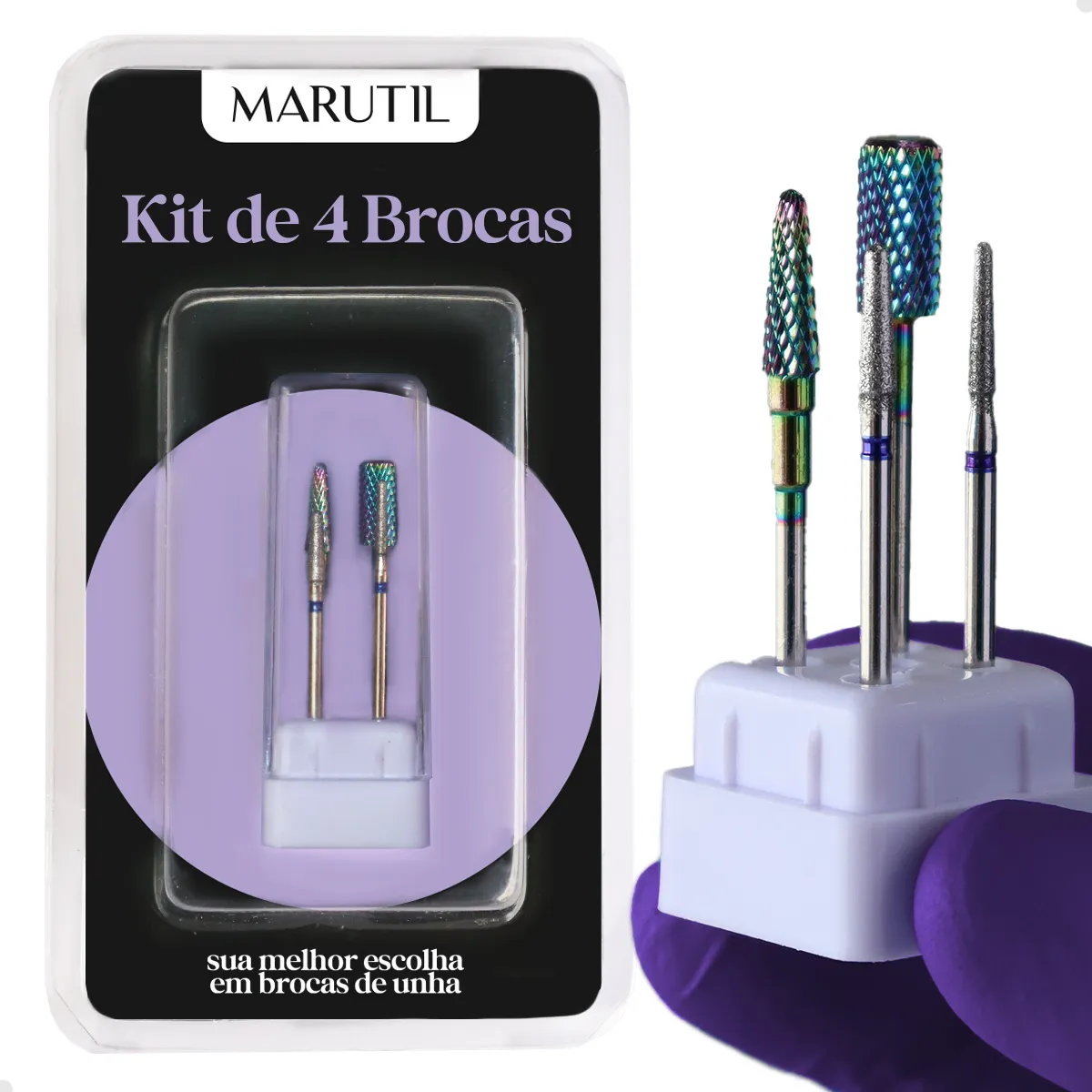 Kit 4 Broca De Unha Tungstênio Cônica E Diamantada Cutícula 718 720, Remoção de Unhas De Gel, Fibra De Vidro, Acrílico, Linha Profissional Marutil Para Manicure, Pedicure, Lixa De Unha P/ Lixadeira